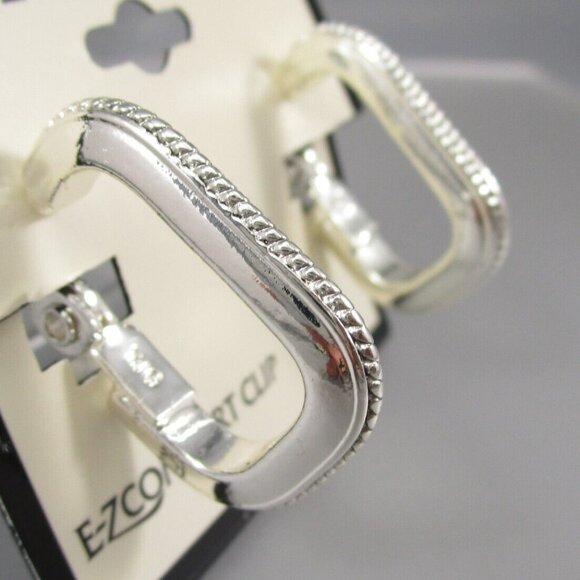 NAPIER Mod/Contemporary Silver Square Shaped Hoop E-Z Comfort Clip On Earrings - Picture 3 of 4